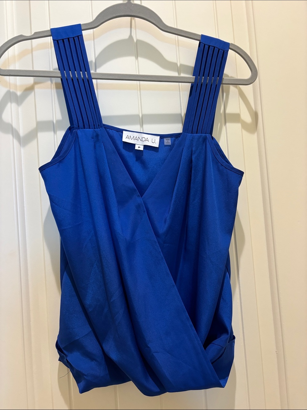 Amanda U. Royal Blue Draped Sleeveless Top